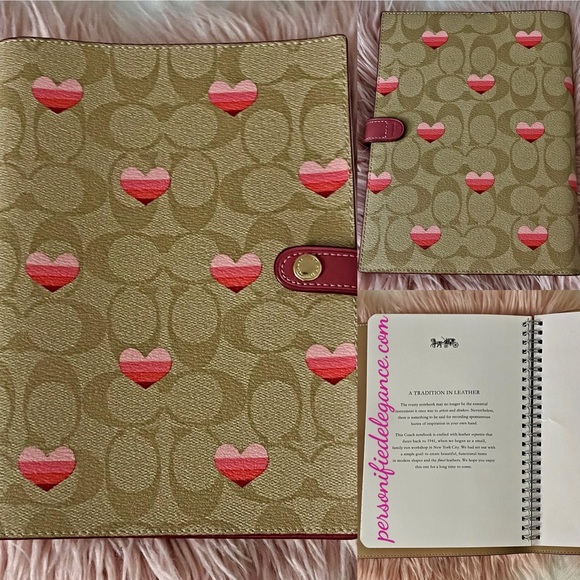 NEW Coach Signature Coated Canvas Leather Stripe Heart Print Notebook Journal - Picture 2 of 16
